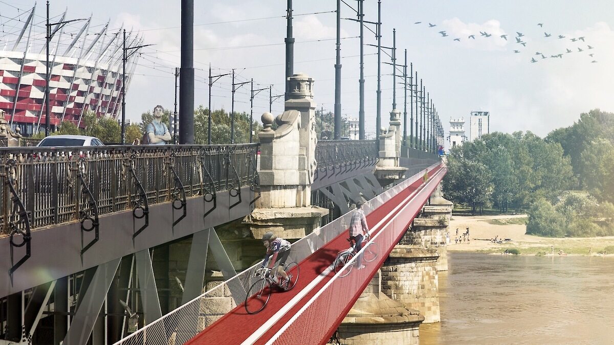 Kładka rowerowa na Moście Poniatowskiego Kładka rowerowa na Moście Poniatowskiego autorstwa Mikołaja Molendy i Kamy Wybieralskiej