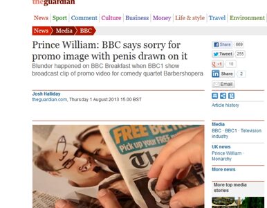 Miniatura: Książę William z... penisem na czole. W BBC