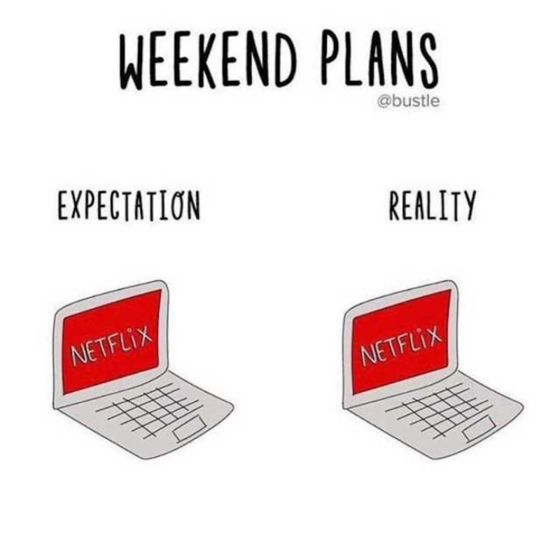Mem zainspirowany serwisem Netflix „Plany weekendowe: Oczekiwania vs rzeczywistość”