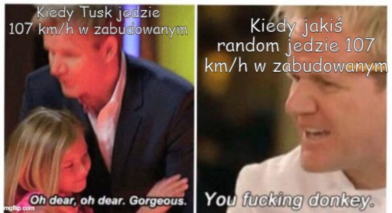 Mem z Donaldem Tuskiem, który przekroczył prędkość 