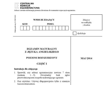 Miniatura: Matura 2014: Arkusz rozszerzony z języka...