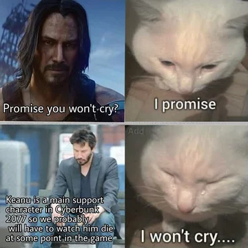 Mem z Keanu Reevesem po prezentacji gry Cyberpunk 2077 