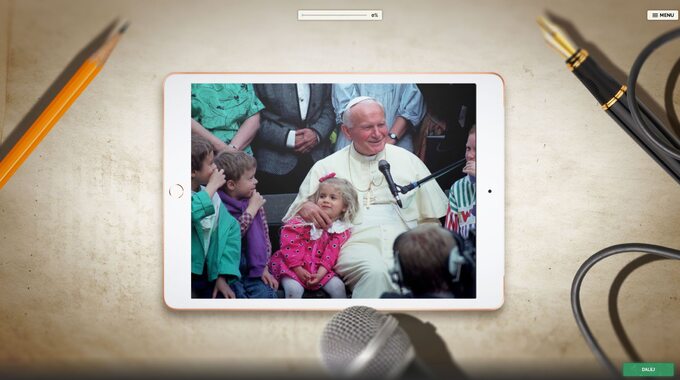 Screen z gry edukacyjnej „Dziedzictwo kulturowe Jana Pawła II”