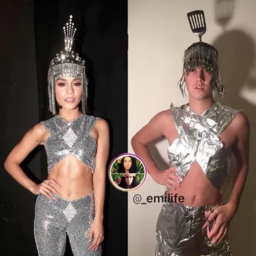 Po prawej Emanuele Ferrari parodiujący kreacje celebrytów 