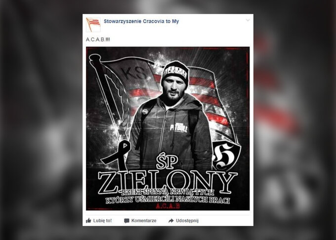 Wpis zamieszczony przez pseudokibiców