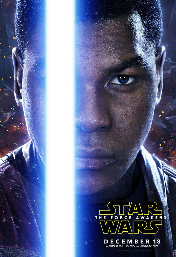 John Boyega	 jako Finn. Gwiezdne Wojny: Przebudzenie Mocy. Plakat z wizerunkiem postaci.