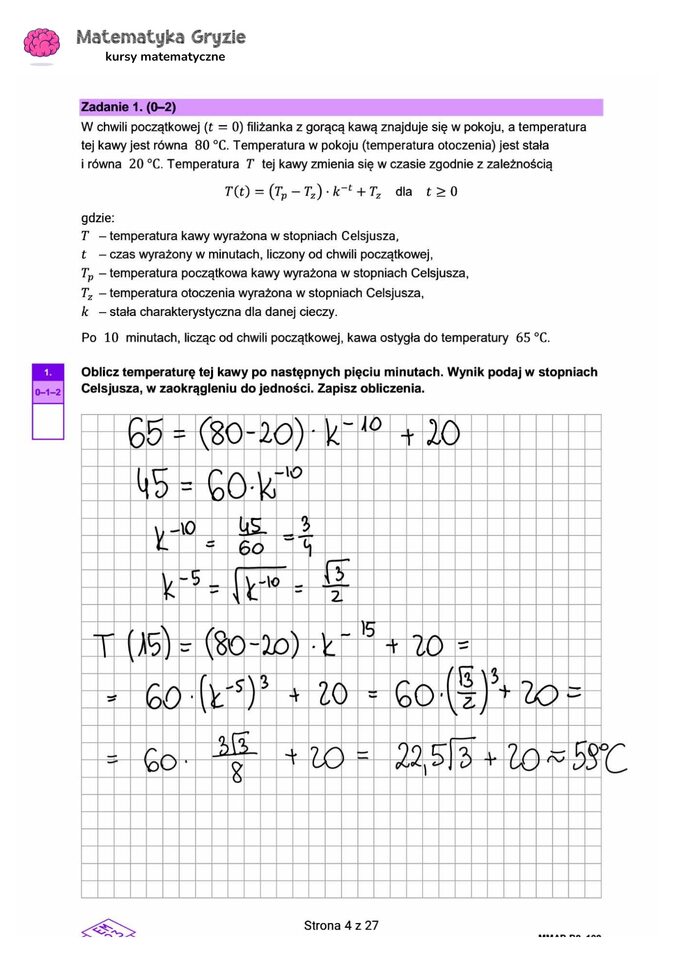 Zadanie 1 – Matura 2024. Matematyka — poziom rozszerzony, Formuła 2023 — arkusze z odpowiedziami