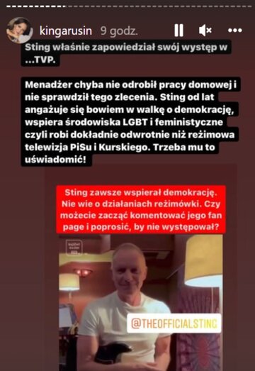 Kinga Rusin ostrzega Stinga przed występem w&nbsp;TVP