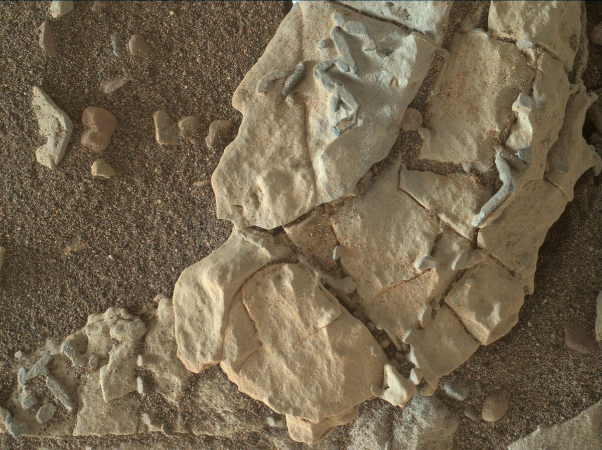 Marsjańska skała na zdjęciu wykonanym przez Curiosity 