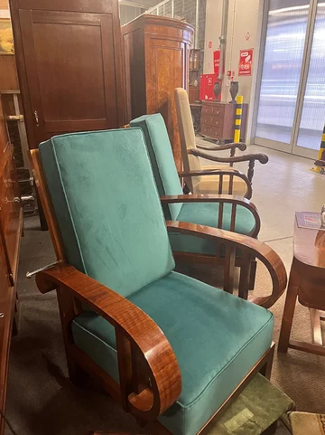 Fotele w stylu art déco z regulowanym oparciem Fotele, art deco, bronisze, antyki