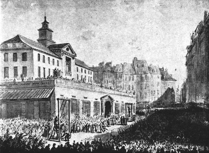 Jan Piotr Norblin, „Wieszanie zdrajców na Rynku Starego Miasta w Warszawie”, 1794