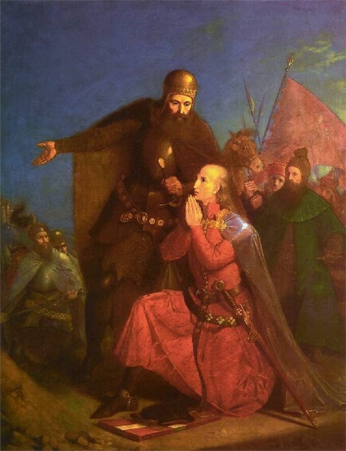 Władysław Jagiełło i Witold modlący się przed bitwą (Jan Matejko)