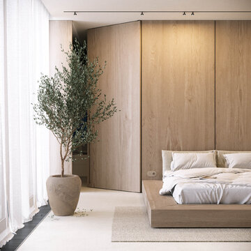 Sypialnia w&nbsp;stylu japadi, proj. SCENA Interior Design
