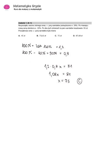 Zadanie 1&nbsp;&ndash; Matura 2024. Matematyka &mdash; poziom podstawowy, Formuła 2015 &mdash; arkusze z&nbsp;odpowiedziami