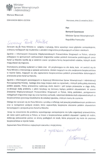 List Mariusza Błaszczaka