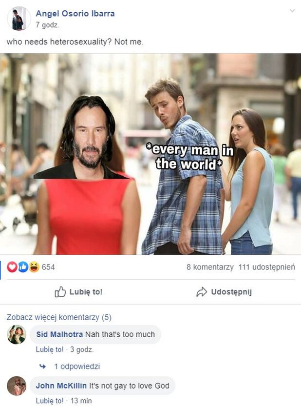 Mem z Keanu Reevesem po prezentacji gry Cyberpunk 2077 