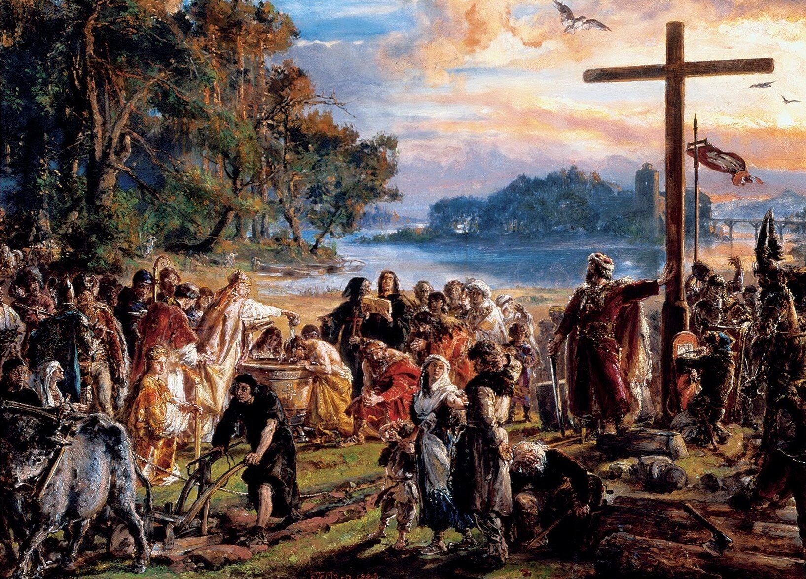 Postać, która na obrazie „Zaprowadzenie Chrześcijaństwa” opiera się o krzyż to: