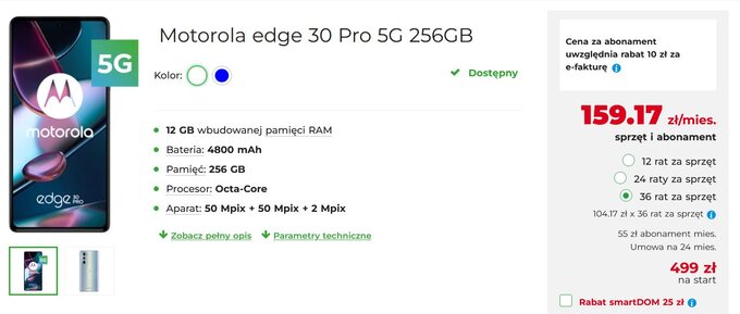 Motorola edge 30 Pro 5G 256GB w ofercie „Back to school” w Plus