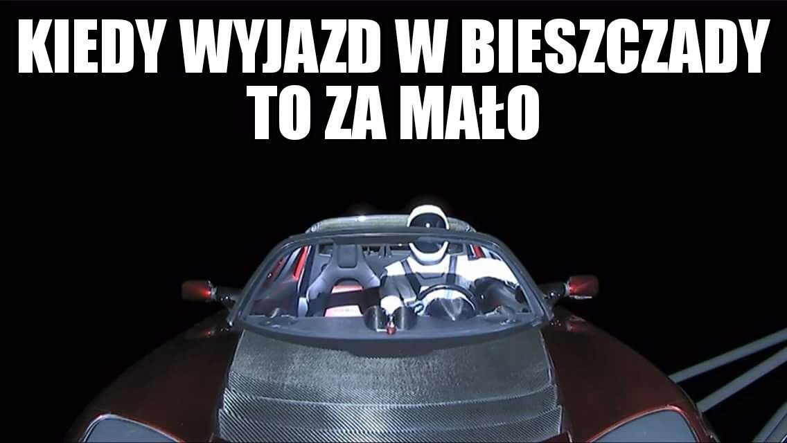 Mem komentujący wysłanie samochodu Tesla Roadster na orbitę 