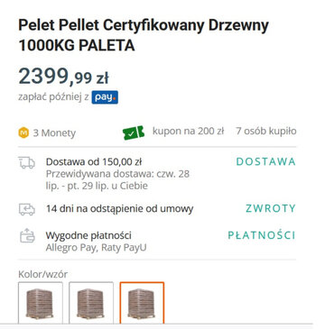 Cena pelletu na&nbsp;Allegro