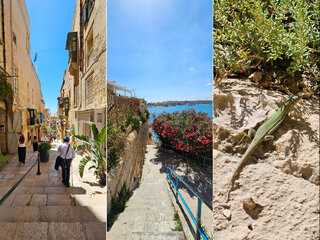 A la izquierda está la calle del Antiguo Teatro de La Valletta, en el medio está el descenso hacia el mar.