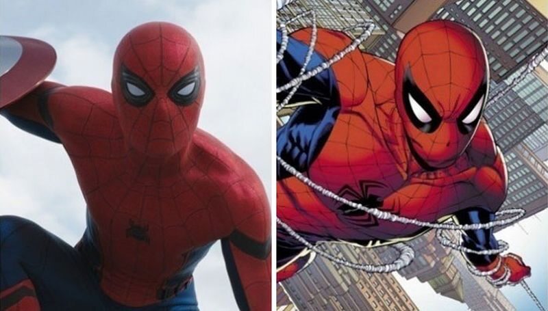 Spider-Man (po lewej w filmie, po prawej zgodnie z komiksem) 