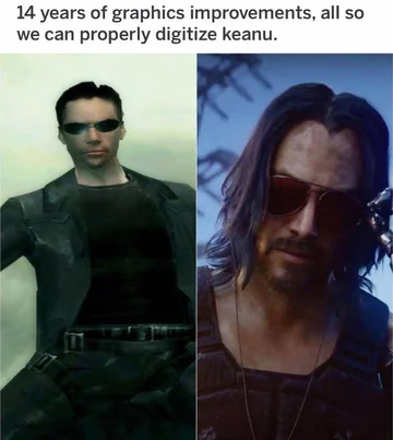 Mem z Keanu Reevesem po prezentacji gry Cyberpunk 2077 