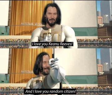 Mem z Keanu Reevesem po prezentacji gry Cyberpunk 2077 