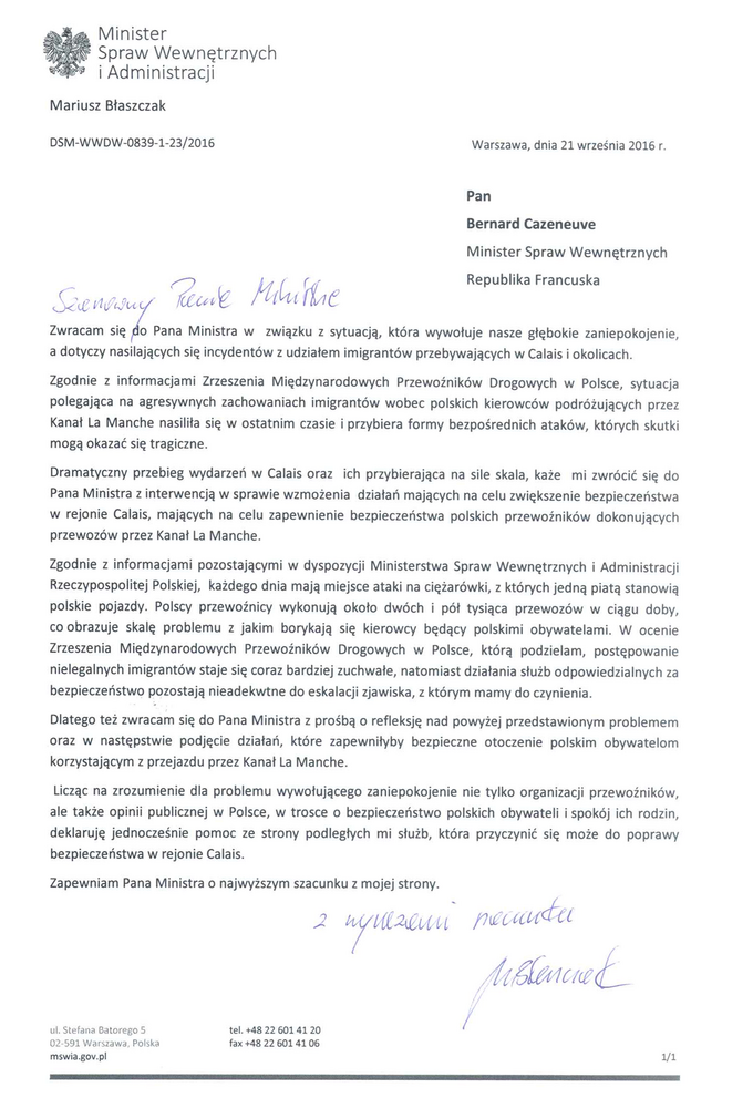List Mariusza Błaszczaka