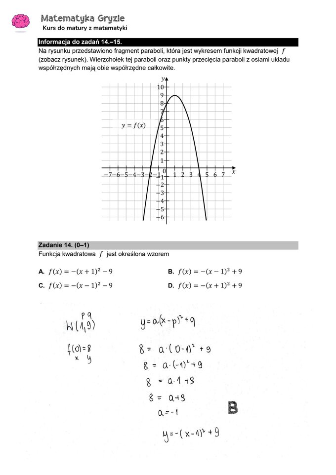 Zadanie 14 – Matura 2024. Matematyka — poziom podstawowy, Formuła 2015 — arkusze z odpowiedziami