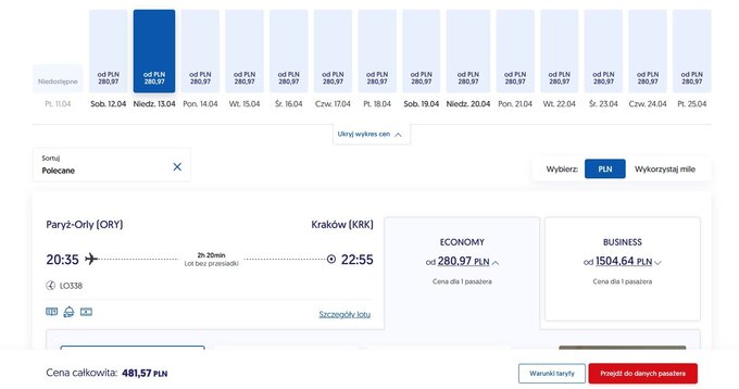 Ceny lotów Paryż-Kraków w 2025