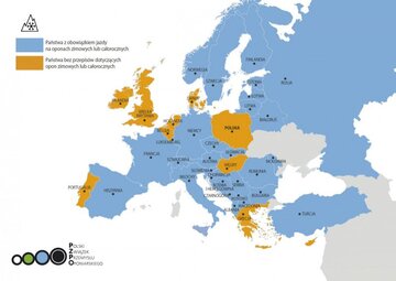 Obowiązek jazdy na&nbsp;oponach zimowych w&nbsp;Europie