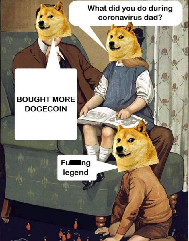 Mem podsumowujący zamieszanie z Dogecoin 