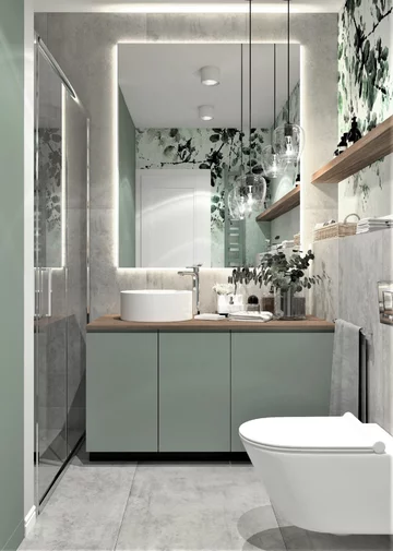 Tapeta w łazience, projekt MIKOŁAJSKAstudio OKK, Mikołajska