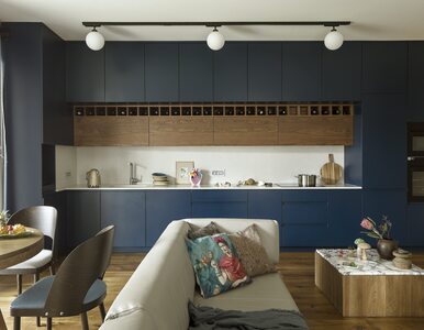 Miniatura: Baśniowe wnętrze z niebieską kuchnią...