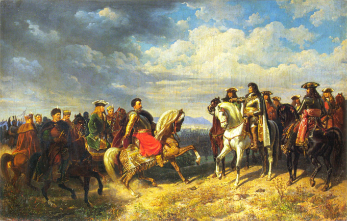 „Spotkanie Jana III Sobieskiego z cesarzem Leopoldem I pod Schwechat”, Artur Grottger