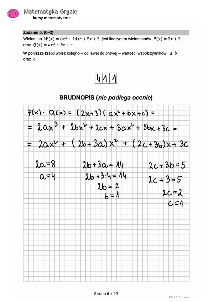 Zadanie 5 – Matura 2024. Matematyka — poziom rozszerzony, Formuła 2015 — arkusze z odpowiedziami