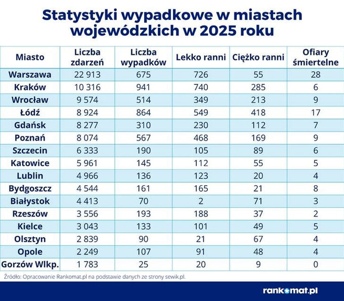 Statystyki wypadk&oacute;w w Polsce w 2025 roku