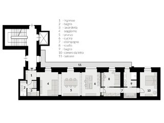 Plan mieszkania w amfiladzie, projekt Matteo Magnabosco