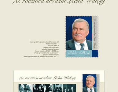 Miniatura: Lech Wałęsa na znaczku Poczty Polskiej
