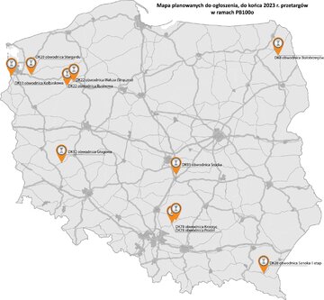 Mapa planowanych do&nbsp;ogłoszenia , do&nbsp;końca 2023 roku przetarg&oacute;w w&nbsp;ramach PB100o