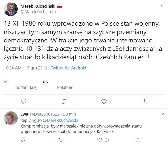 Tweet z błędem Marka Kuchcińskiego