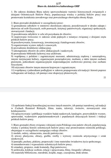 Fragment regulaminu organizacyjnego komendy gł&oacute;wnej OHP