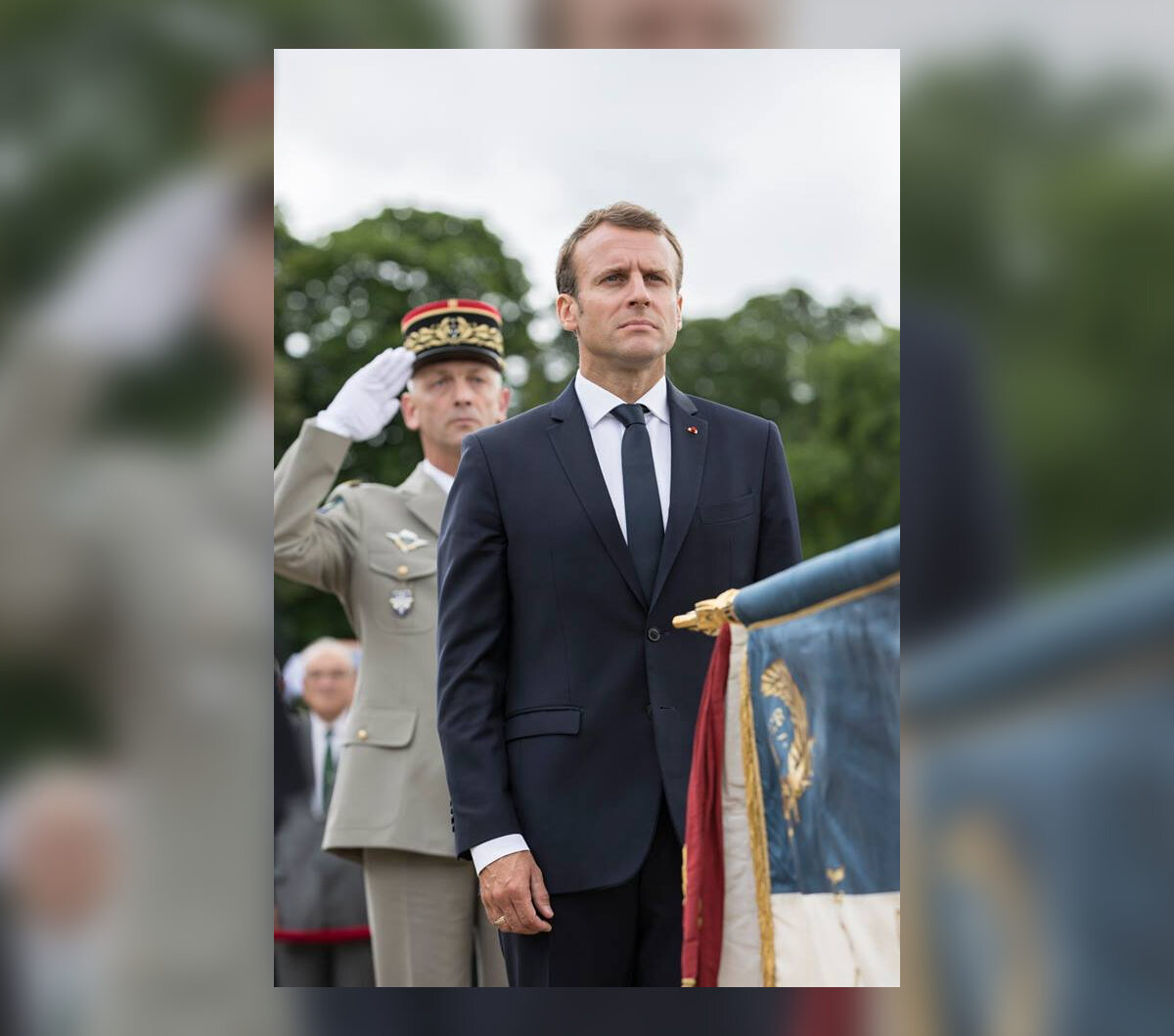 Prezydent Emmanuel Macron na obchodach rocznicy apelu 18 czerwca 1940 roku 
