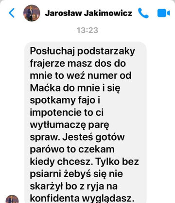 Wiadomość wysłana przez Jarosława Jakimowicza