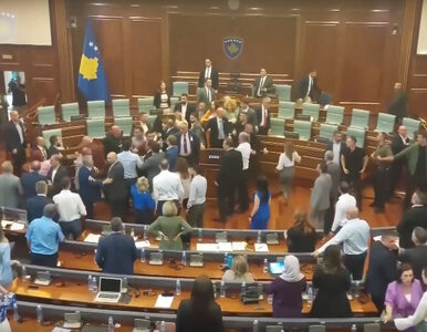 Miniatura: Bójka w kosowskim parlamencie. Podarto...