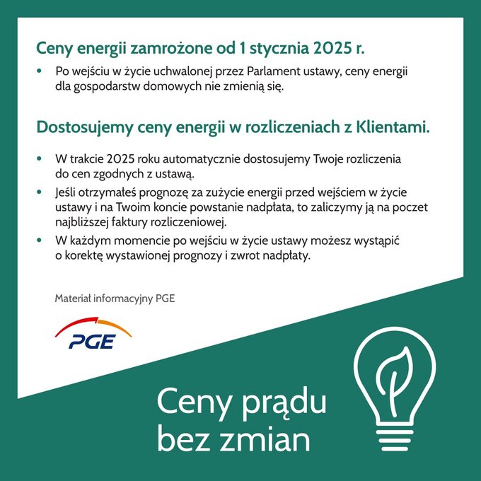 Ceny prądu bez zmian – plakat