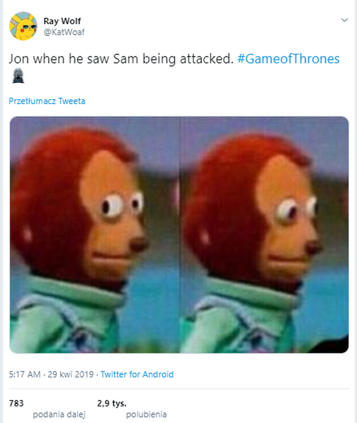 Jon, gdy zobaczył, że Sam został zaatakowany 