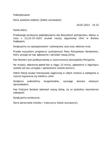Podziękowania dla&nbsp;policjant&oacute;w