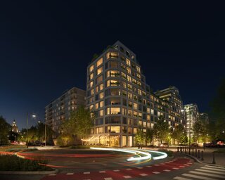 Wizualizacja inwestycji MURANO w&nbsp;Warszawie &ndash; projekt PROFBUD przy ul. Anielewicza, w&nbsp;sąsiedztwie Ogrodu Krasińskich i&nbsp;Muzeum POLIN, zaprojektowany przez BBGK Architekci